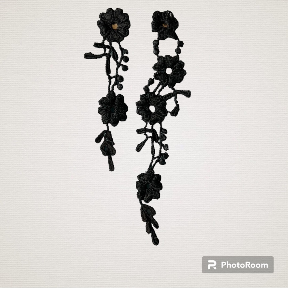 Black Lace floral Earrings. Different lengths for drama.